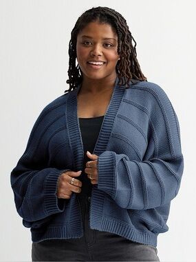 SO Oversized Open-Front Chunky Knit Cardigan - Denim Blue
